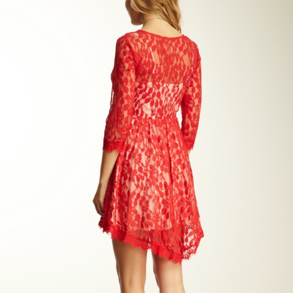 NWT! Free People Floral Red Lace Dress, 6 - Picture 2 of 8